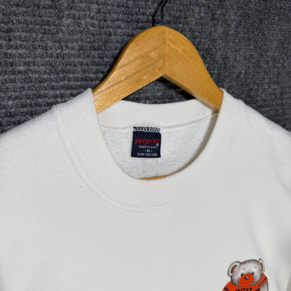 Vintage 80s JanSport Oklahoma State OSU Teddy Bear Football Sweatshirt XL White